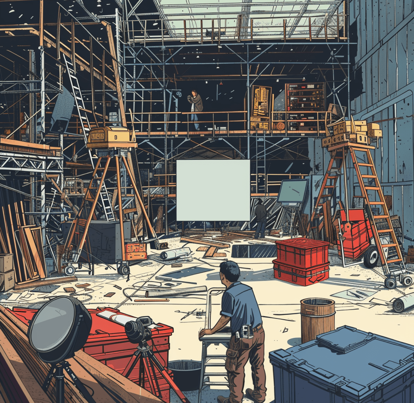Illustration depicting building a warehouse