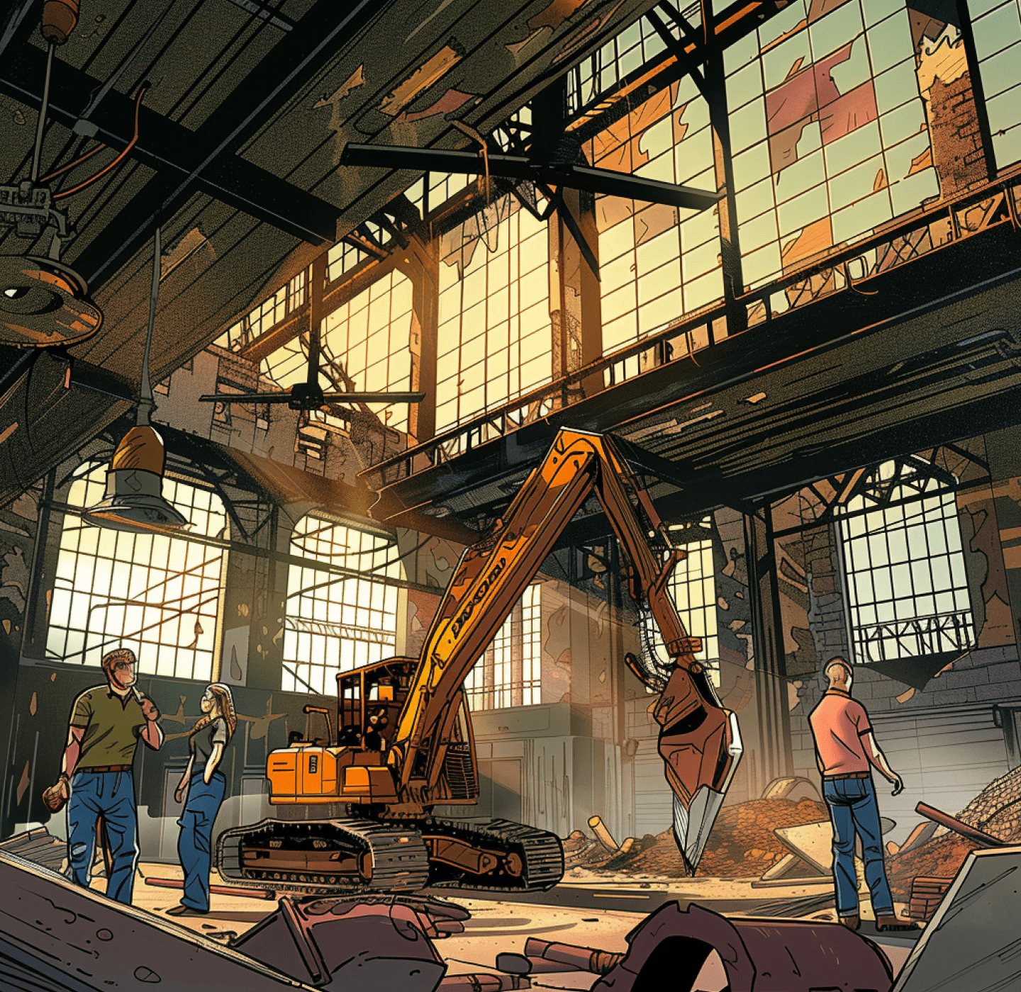 Illustration depicting warehouse under construction